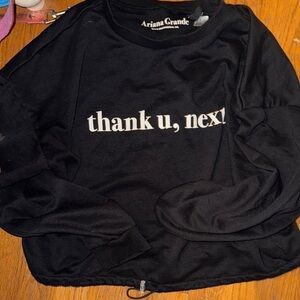Ariana Grande Black 'thank u, next' Sweatshirt zip tie feature to make cropped